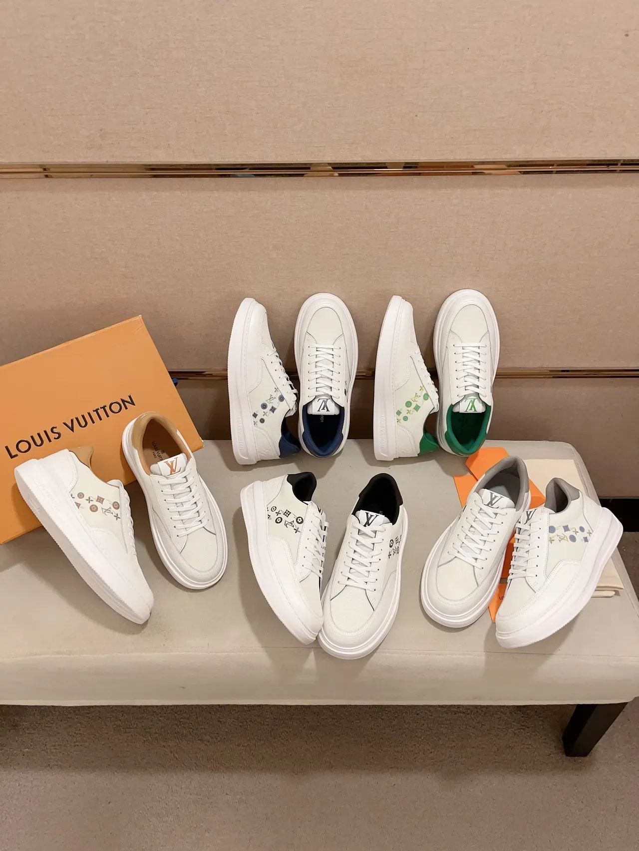 Louis Vuitton White Beige Low-Top Platform Sole Lifestyle Sneakers 2