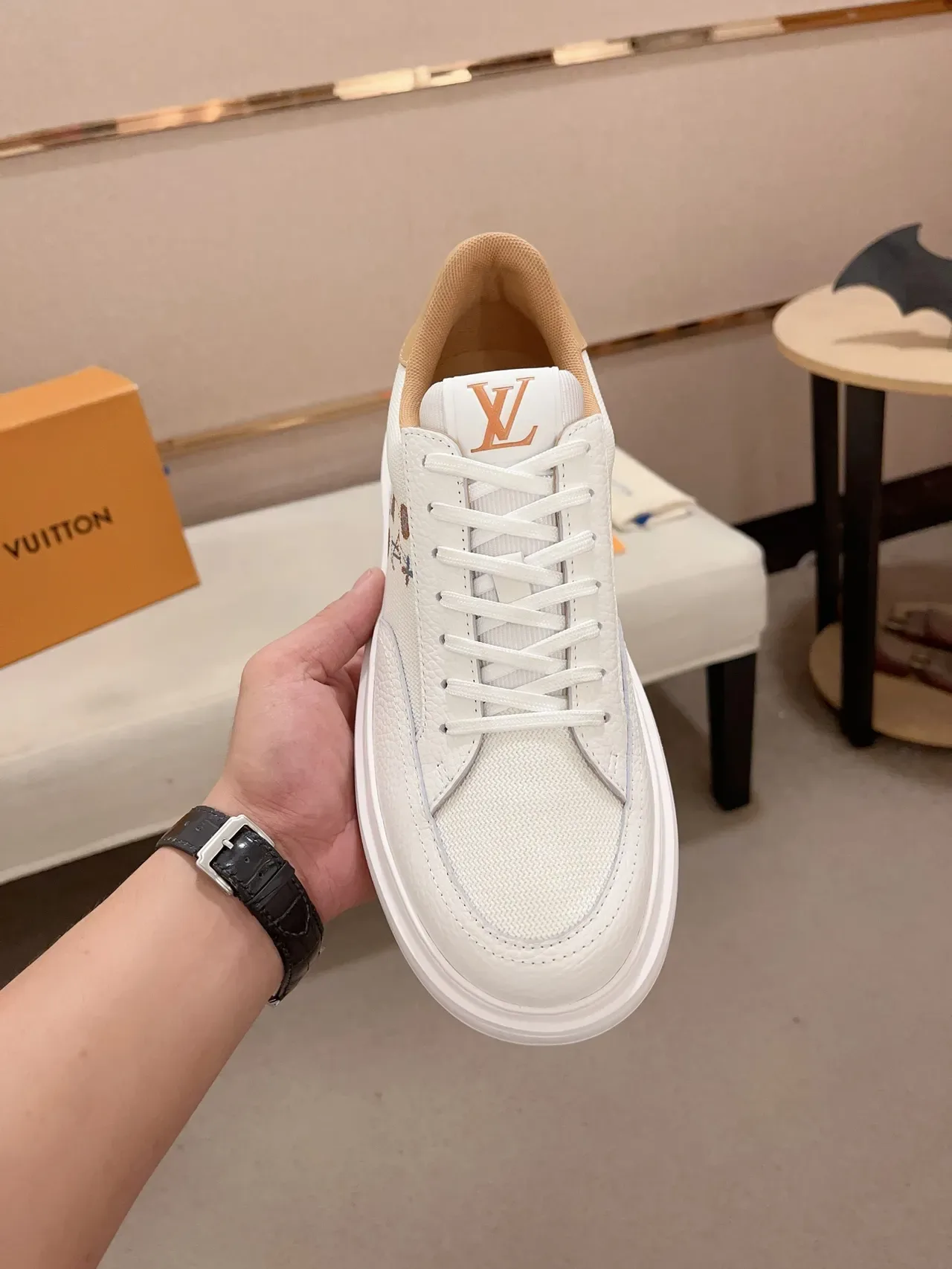 Louis Vuitton White Beige Low-Top Platform Sole Lifestyle Sneakers 6