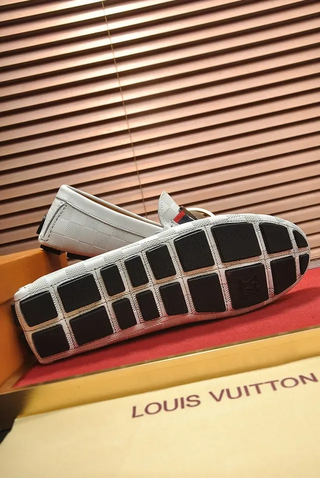 Louis Vuitton White Red Damier Check Leather LV Buckle Strap Loafer 3