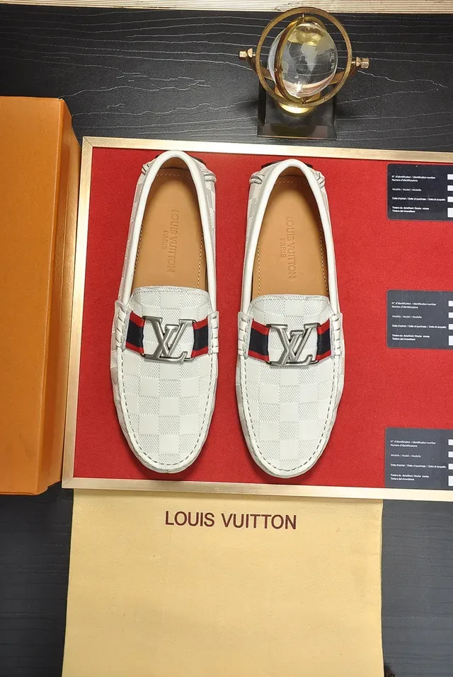 Louis Vuitton White Red Damier Check Leather LV Buckle Strap Loafer 5
