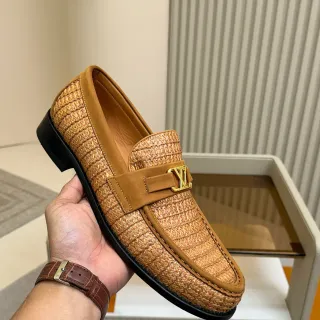 Louis Vuitton বুনা লুফার বেইজ কালো রাফিয়া উপরের সুয়েড স্ট্র্যাপ লুফার