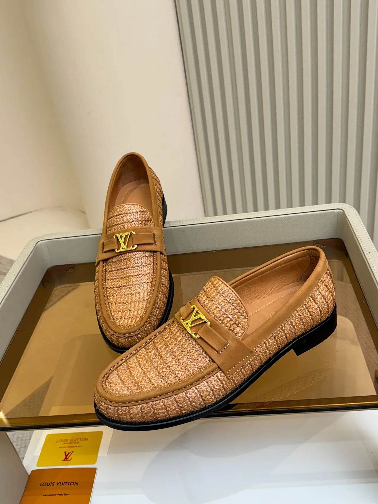 Louis Vuitton Woven Loafer Beige Black Raffia Upper Suede Strap Loafer 4