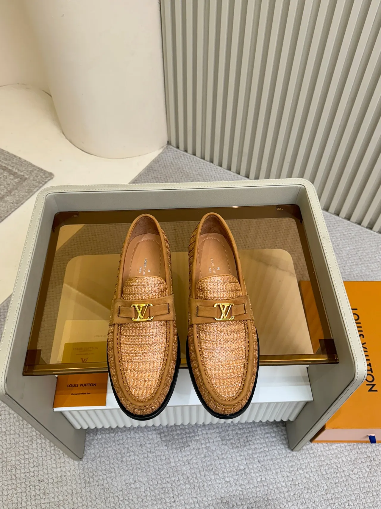 Louis Vuitton Woven Loafer Beige Black Raffia Upper Suede Strap Loafer 5
