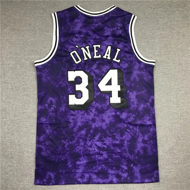 Mitchell & Ness Hardwood Classics Purple Tie-Dye Lakers #34 Jersey 3