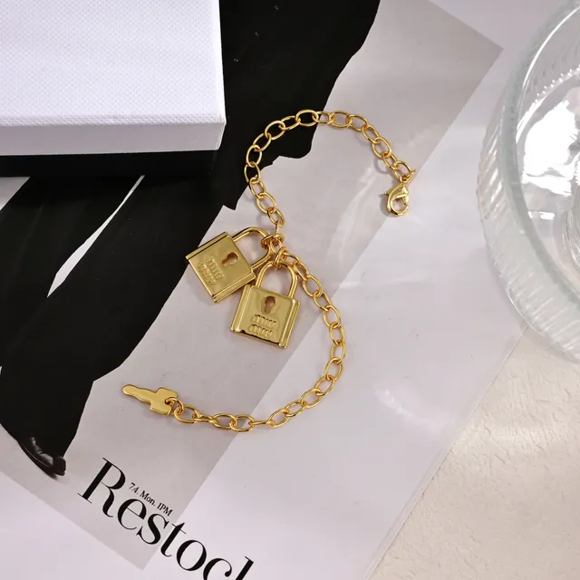 Miu Miu Gold-Tone Dual Padlock Charm Bracelet 3
