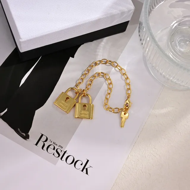 Miu Miu Gold-Tone Dual Padlock Charm Bracelet 4