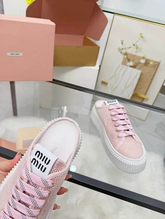 Miu Miu Zapatillas Plataforma Rosa Blanco Malla Superior Suela Ridges Lifestyle 3