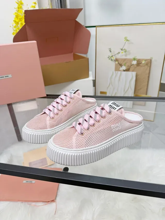 Miu Miu Zapatillas Plataforma Rosa Blanco Malla Superior Suela Ridges Lifestyle 5