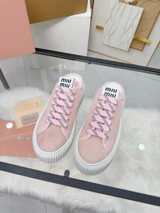 Miu Miu Zapatillas Plataforma Rosa Blanco Malla Superior Suela Ridges Lifestyle 6