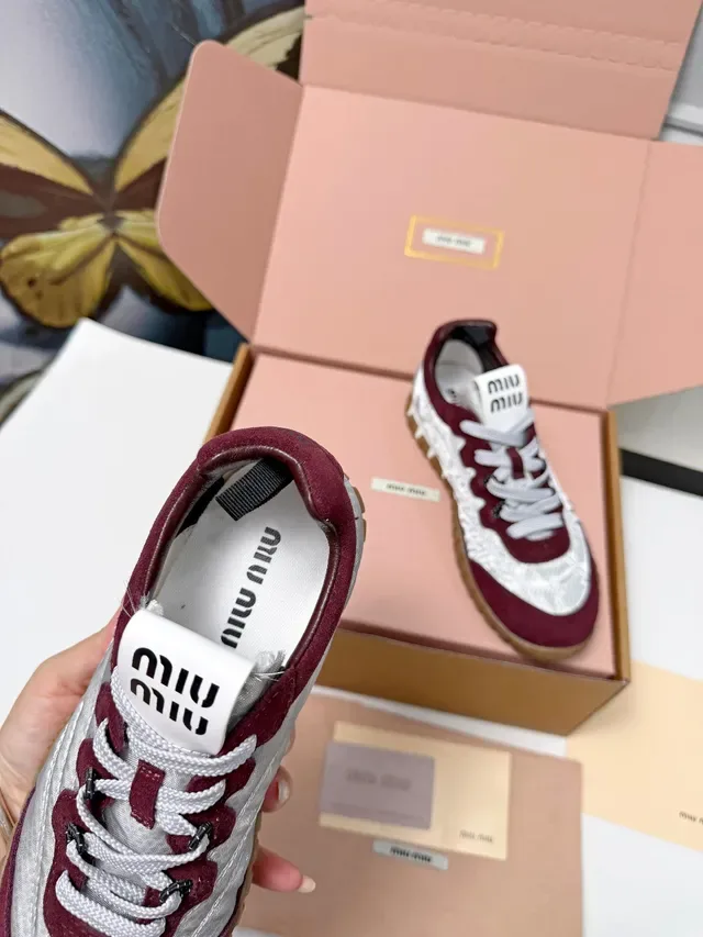 Miu Miu Wander Silver Gray and Burgundy Lifestyle Sneakers 2