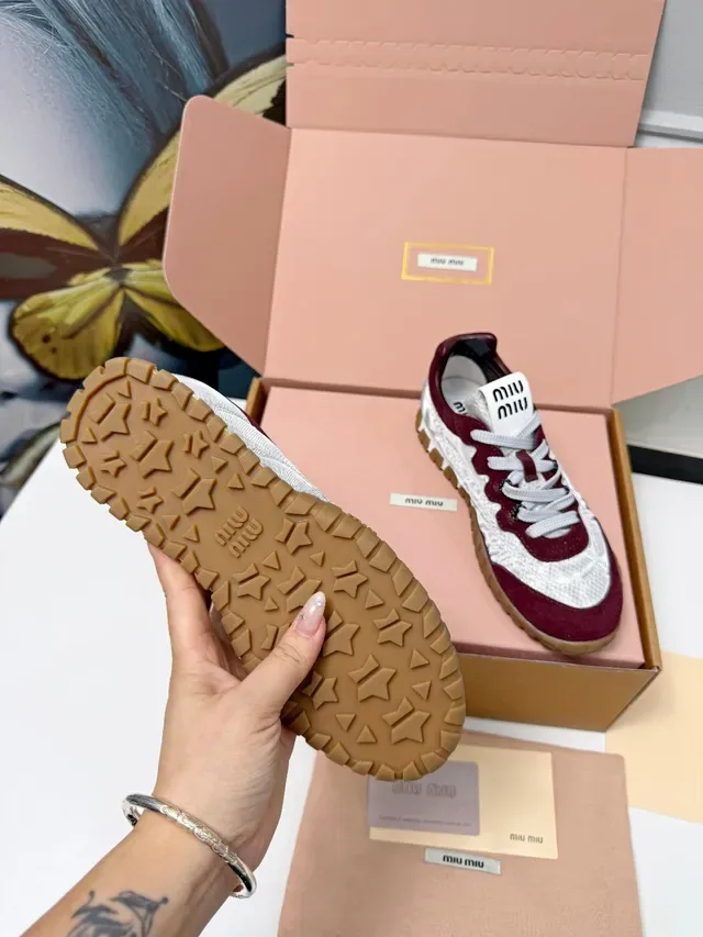 Miu Miu Wander Silver Gray and Burgundy Lifestyle Sneakers 3