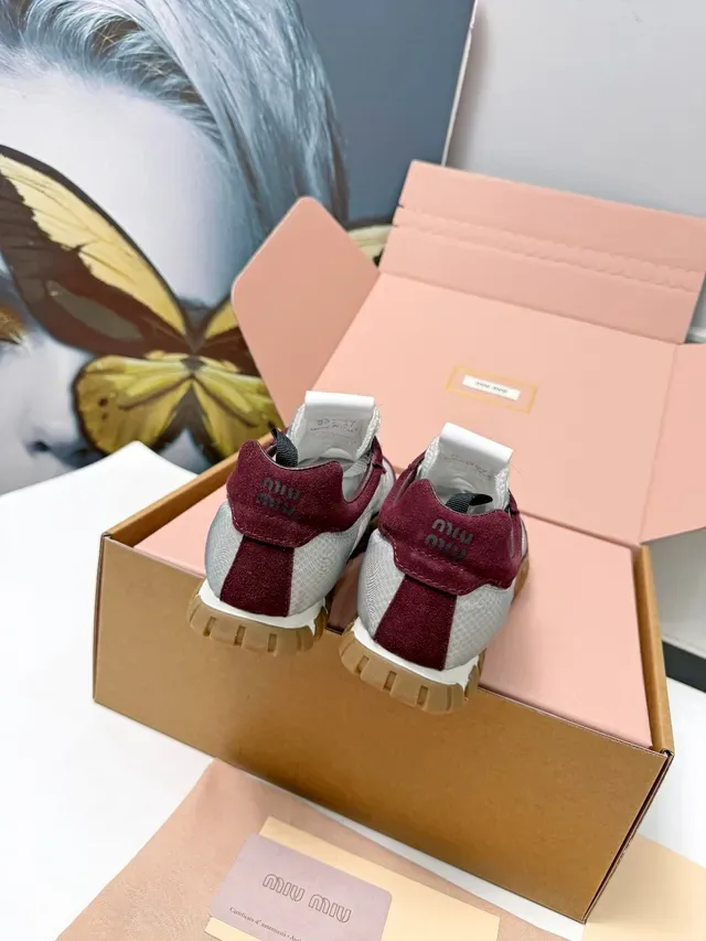 Miu Miu Wander Silver Gray and Burgundy Lifestyle Sneakers 4