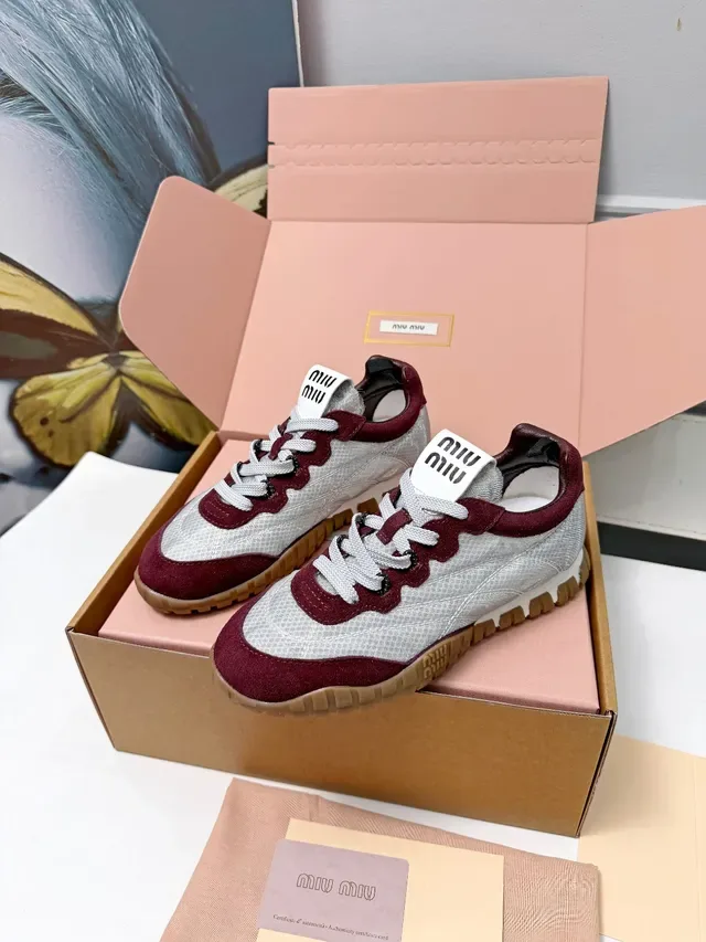 Miu Miu Wander Silver Gray and Burgundy Lifestyle Sneakers 5