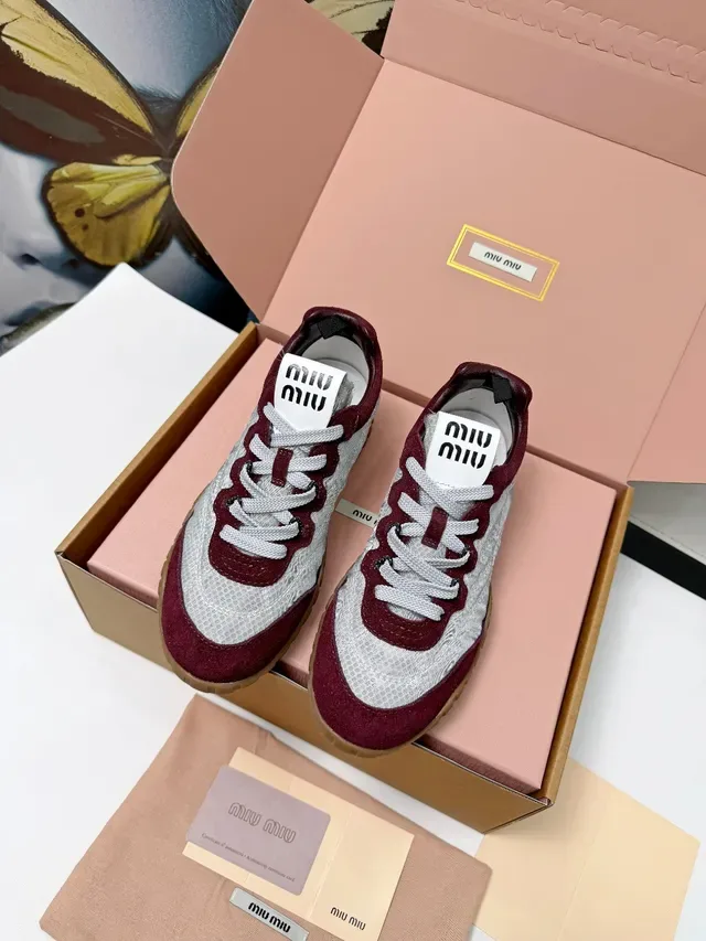Miu Miu Wander Silver Gray and Burgundy Lifestyle Sneakers 6