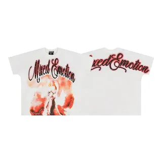 Mixed Emotion White Red Oversized Fit Graphic Front Print T-Shirt