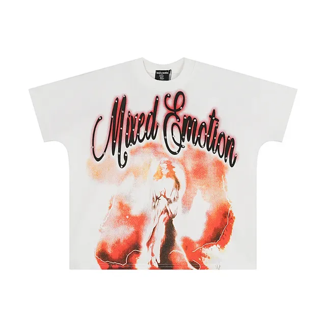 Mixed Emotion White Red Oversized Fit Graphic Front Print T-Shirt 2