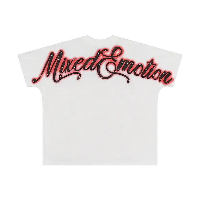Mixed Emotion White Red Oversized Fit Graphic Front Print T-Shirt 3