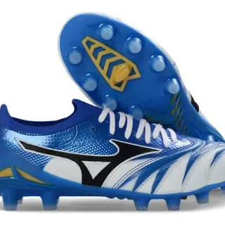 Mizuno Blue White Low-Cut Knit Upper Wave-Patterned Synthetic Overlays Firm-Ground Soccer Shoes