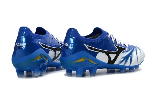 Mizuno Azul Blanco Zapatos de fútbol low-cut con upper de knit y overlays sintéticos de patrón ondulado para terreno firme 5