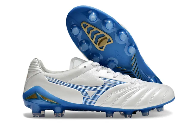 Mizuno أحمر أبيض جلد صناعي معدني مبطن فامب أرضية صلبة أحذية كرة القدم 5