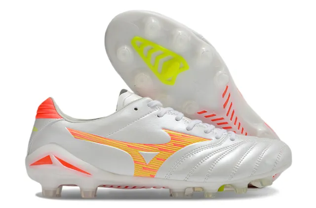 Mizuno أحمر أبيض جلد صناعي معدني مبطن فامب أرضية صلبة أحذية كرة القدم 7