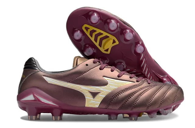 Mizuno أحمر أبيض جلد صناعي معدني مبطن فامب أرضية صلبة أحذية كرة القدم 8