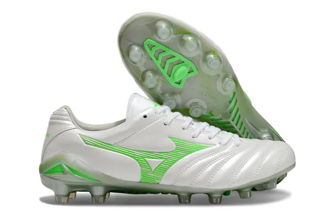 Mizuno أحمر أبيض جلد صناعي معدني مبطن فامب أرضية صلبة أحذية كرة القدم 9