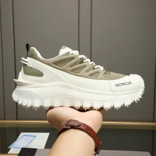 Moncler Beige Army Green Chunky Sole Mesh And Synthetic Overlay Construction Sneakers