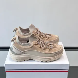 Moncler Beige Suede-Mesh Hiking-Inspired Chunky Sole Sneakers