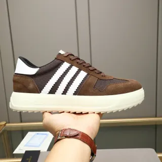 Moncler Brown and White Striped Platform Lifestyle Sneaker