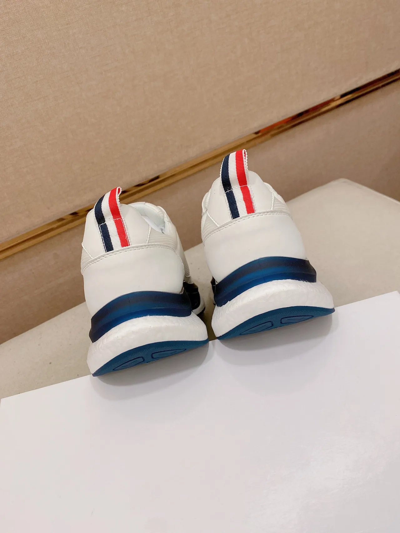 Moncler White Navy Ribbed Textile Upper Blue Transparent Midsole Channel Lifestyle Sneakers 3