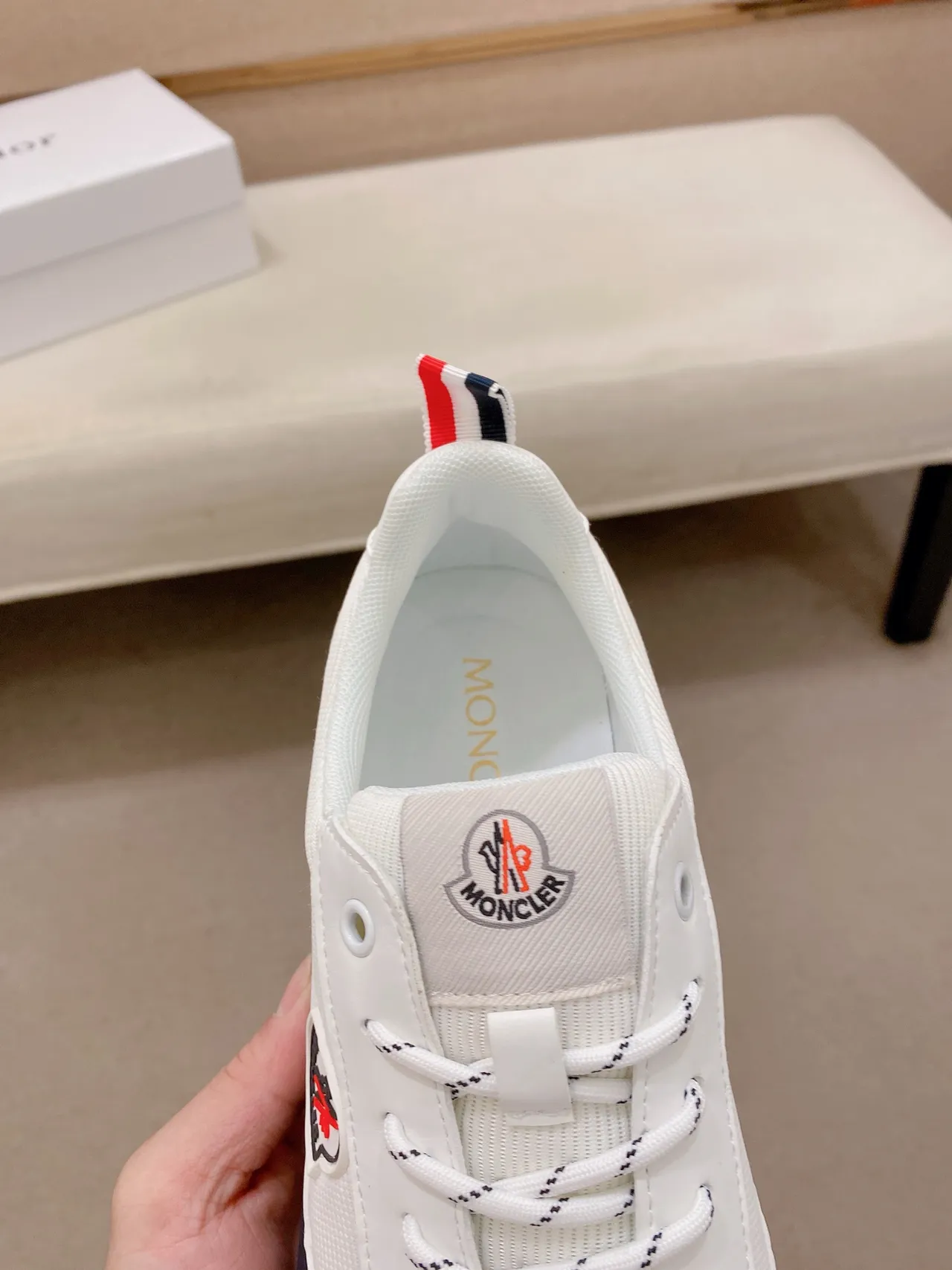 Moncler White Navy Ribbed Textile Upper Blue Transparent Midsole Channel Lifestyle Sneakers 4