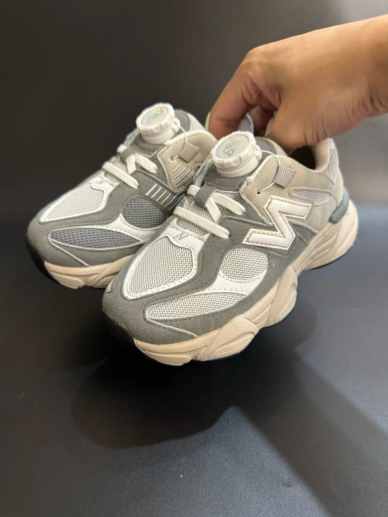 New Balance 9060 Gray Beige Sole Dial Closure Chunky Sneakers 5