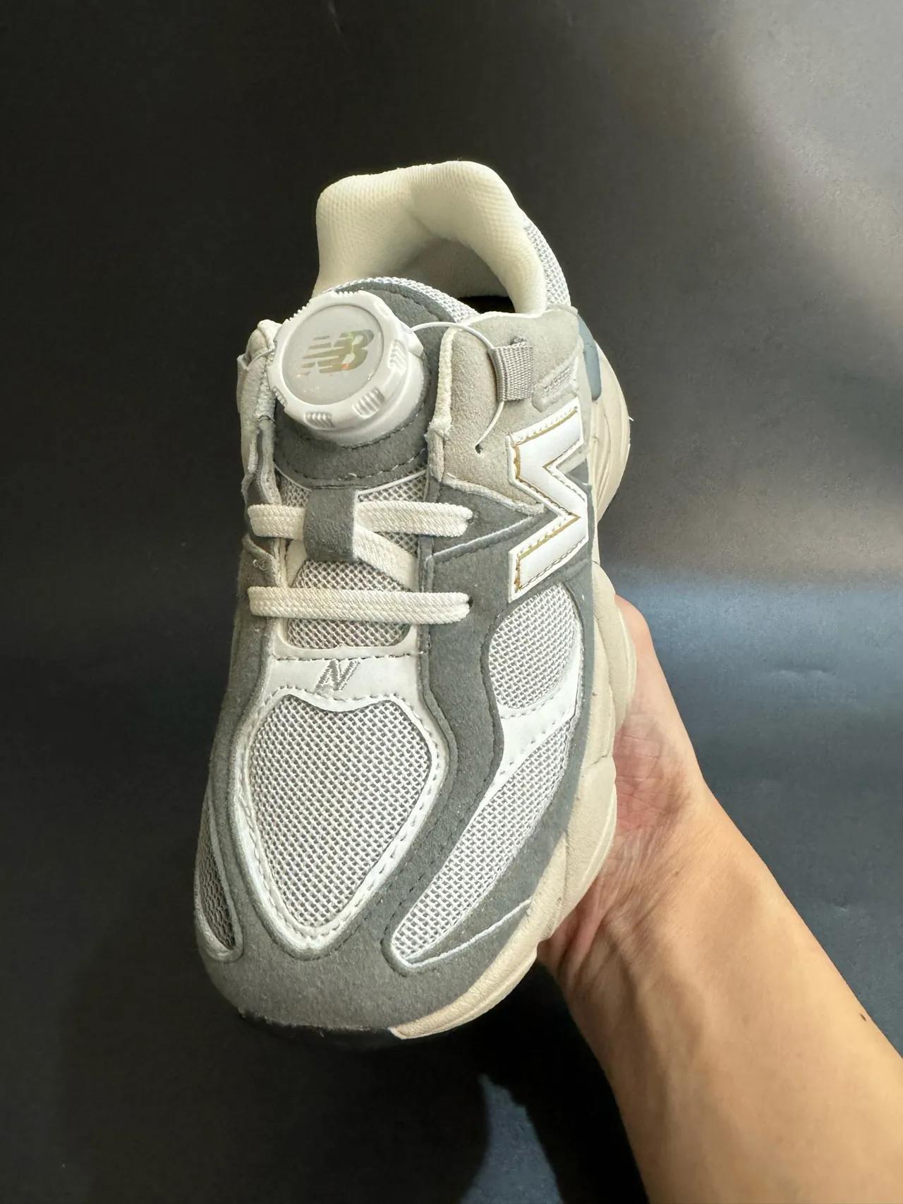 New Balance 9060 Gray Beige Sole Dial Closure Chunky Sneakers 13
