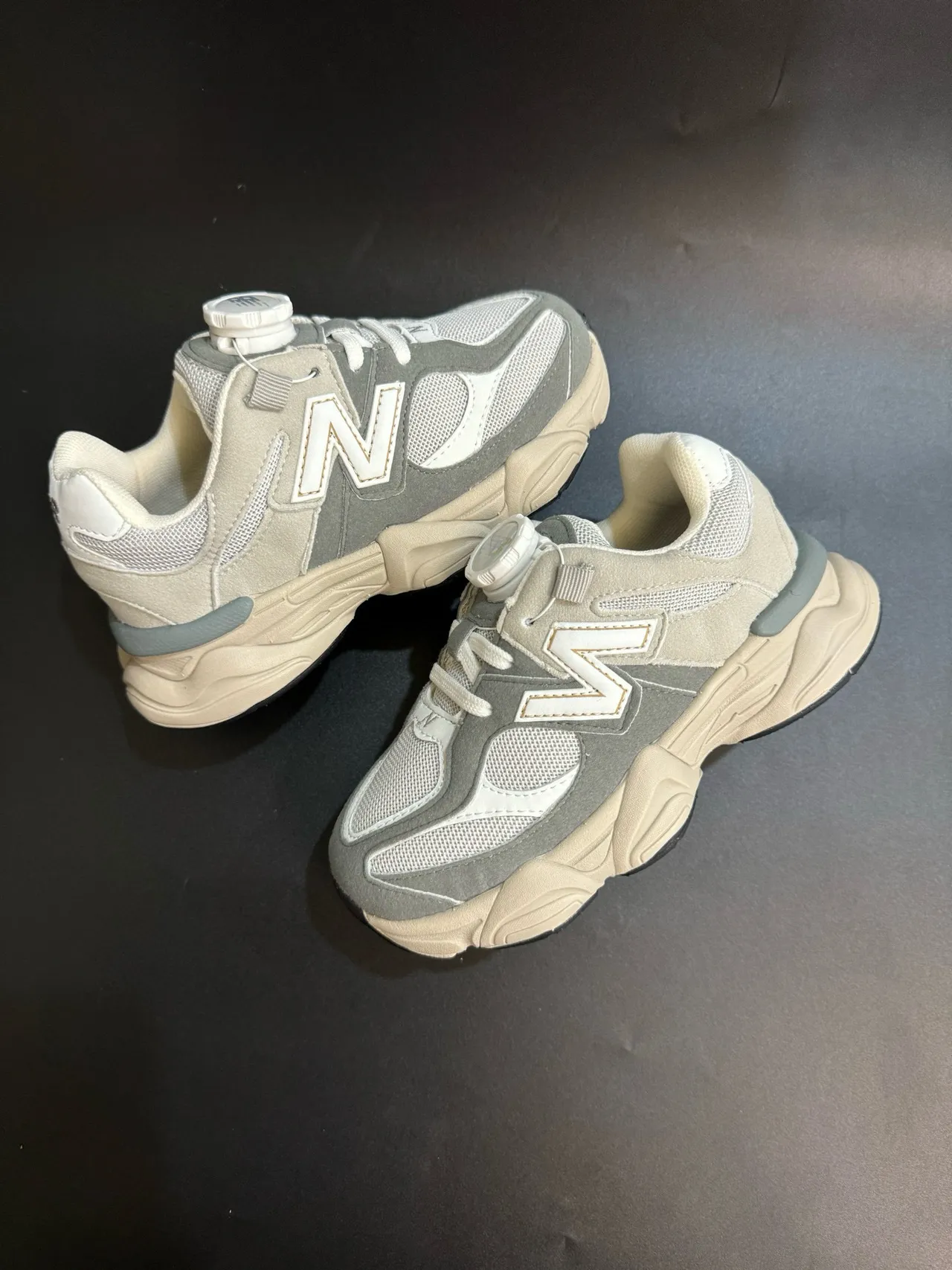 New Balance 9060 Gray Beige Sole Dial Closure Chunky Sneakers 17