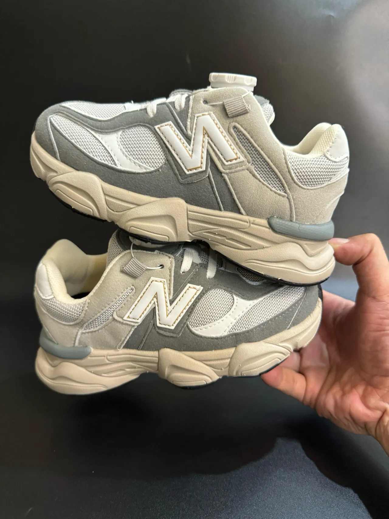 New Balance 9060 Gray Beige Sole Dial Closure Chunky Sneakers 18