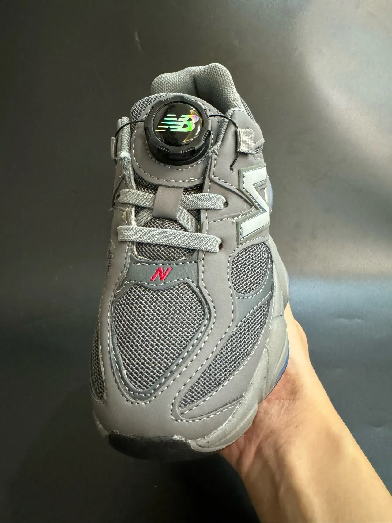 New Balance 9060 Gray Beige Sole Dial Closure Chunky Sneakers 21