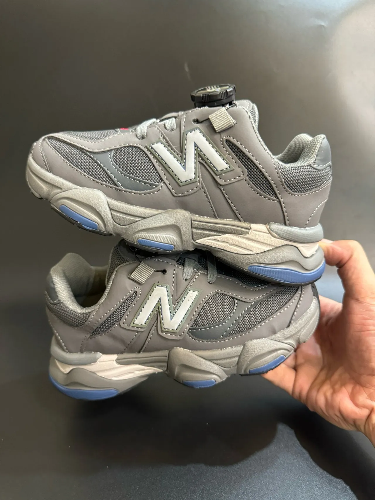 New Balance 9060 Gray Beige Sole Dial Closure Chunky Sneakers 24
