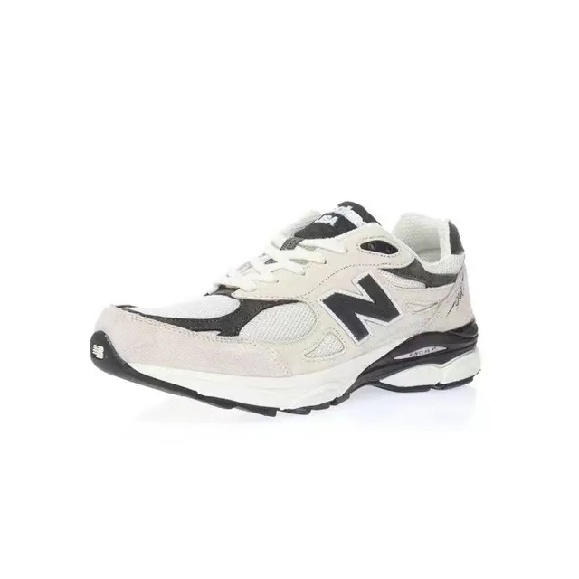 New Balance 990 بيج أسود الجزء العلوي المكون من السويدي والشبكة الطبقي N Logo سنيكرز للأسلوب الحياتي 2