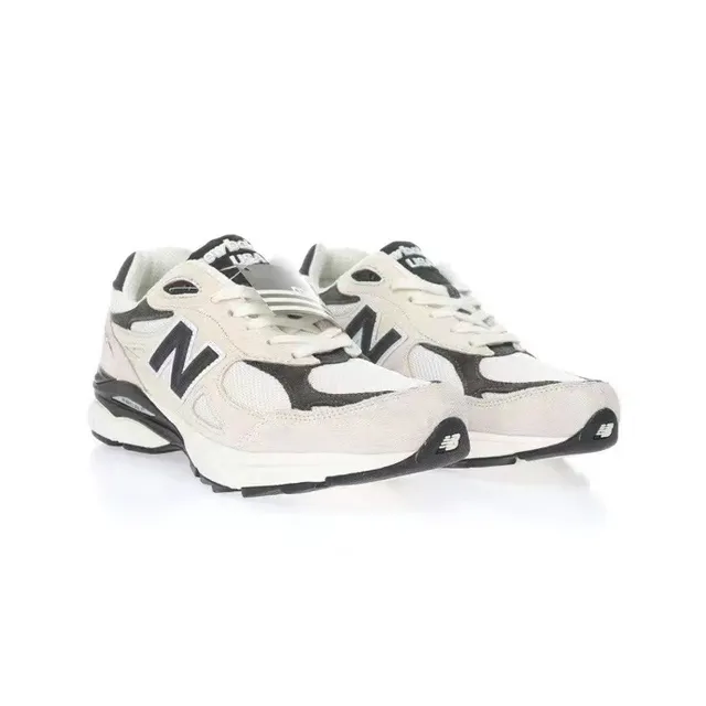 New Balance 990 بيج أسود الجزء العلوي المكون من السويدي والشبكة الطبقي N Logo سنيكرز للأسلوب الحياتي 4