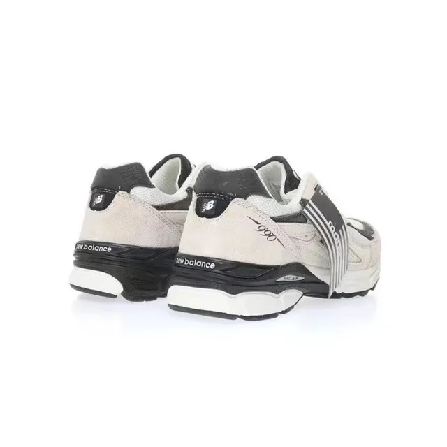 New Balance 990 بيج أسود الجزء العلوي المكون من السويدي والشبكة الطبقي N Logo سنيكرز للأسلوب الحياتي 6