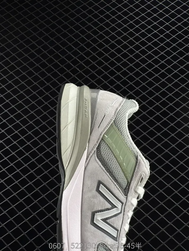 New Balance 990 Cinza Verde Solado Chunky Camurça e Rede Superior Tênis Lifestyle 7