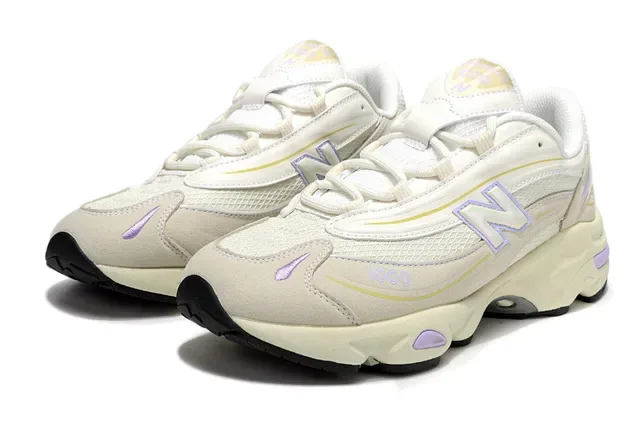 New Balance Bege Roxo Tênis Lifestyle com Sola Média Grossa Upper Híbrido Malha-Camurça 2