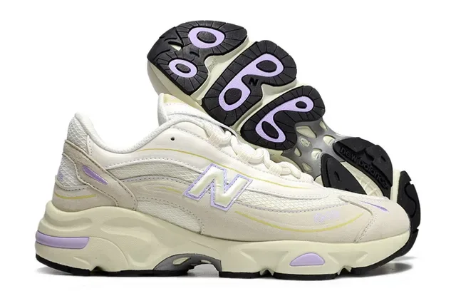 New Balance Bege Roxo Tênis Lifestyle com Sola Média Grossa Upper Híbrido Malha-Camurça 4