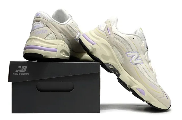 New Balance Bege Roxo Tênis Lifestyle com Sola Média Grossa Upper Híbrido Malha-Camurça 6