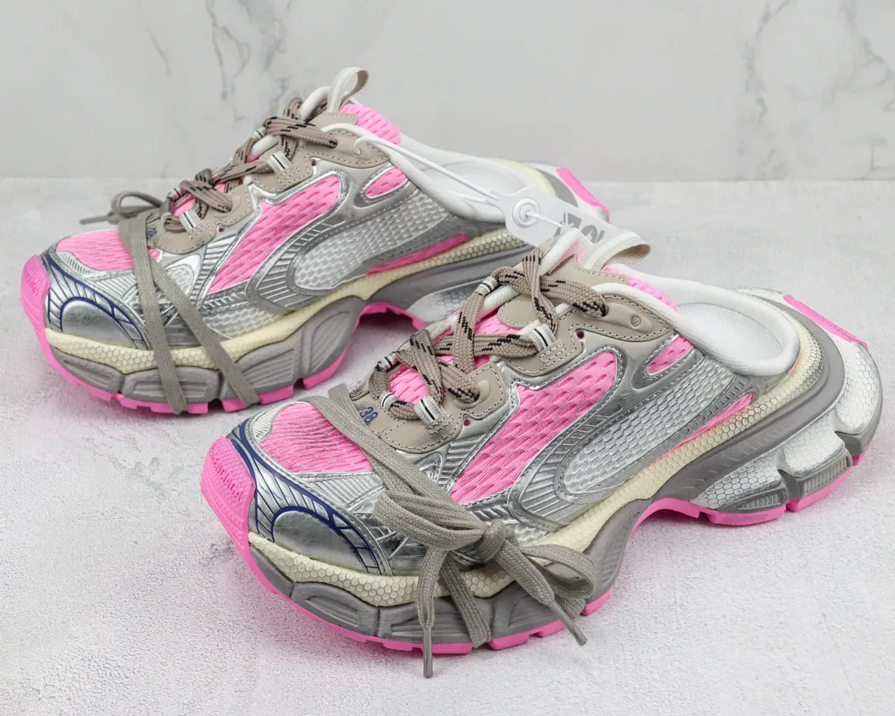 New Balance Silver Pink Chunky Layered Sole Metallic Mesh And Synthetic Upper Sneakers 4