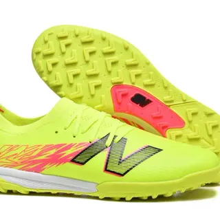 New Balance 黄色粉色针织鞋面 非对称系带 草皮足球鞋
