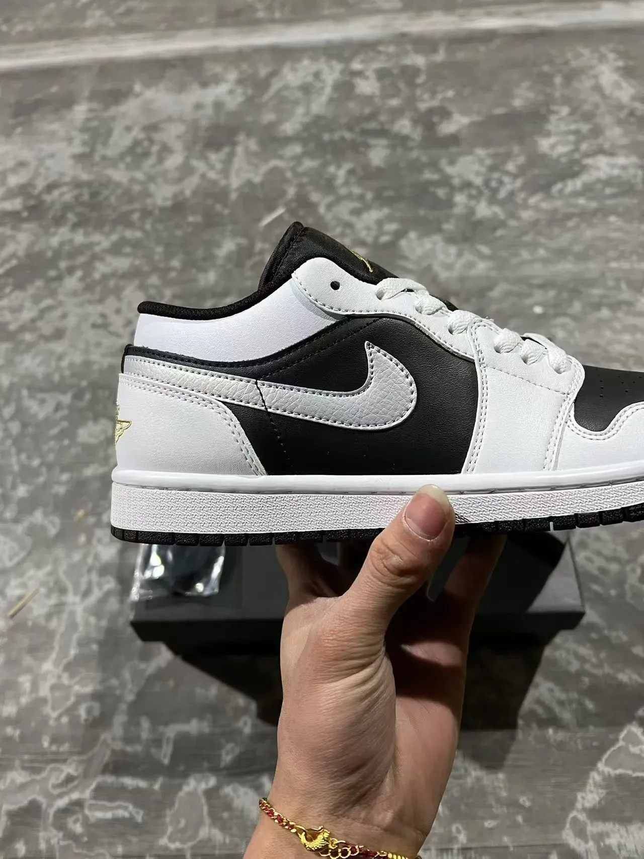 Nike Air Jordan 1 Low Black White Gold Lifestyle Sneakers 7