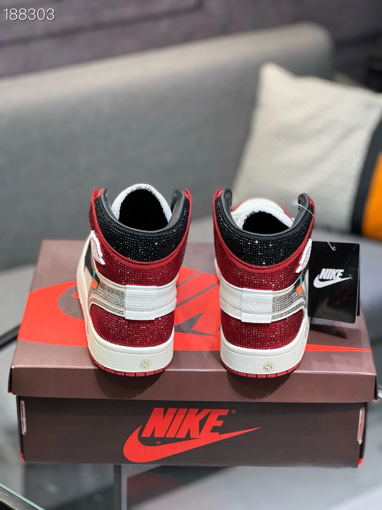 Nike Air Jordan 1 Off-White collaboration Rouge Pailleté Blanc Noir Chaussures de Basketball 2