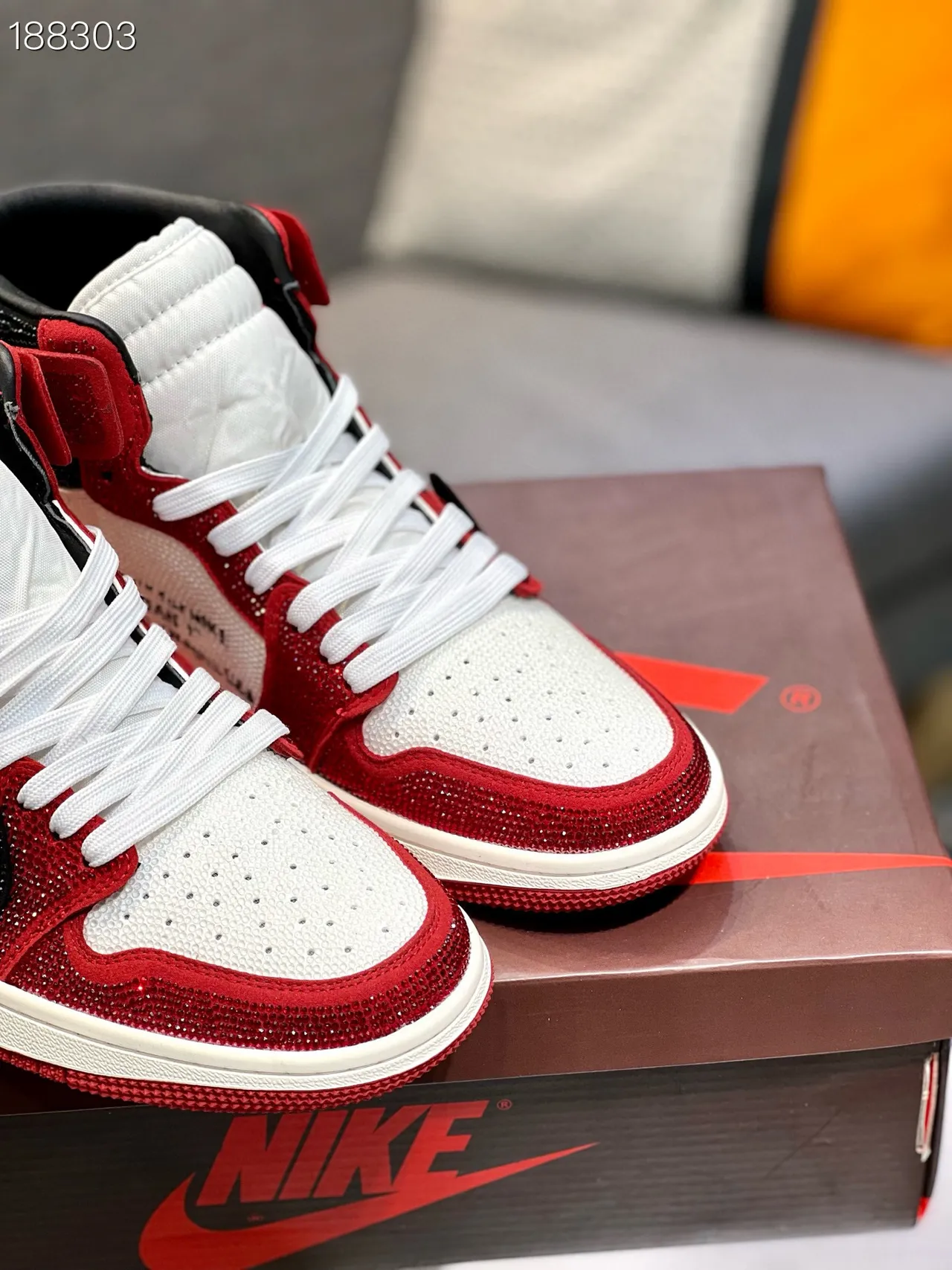 Nike Air Jordan 1 Off-White collaboration Rouge Pailleté Blanc Noir Chaussures de Basketball 5